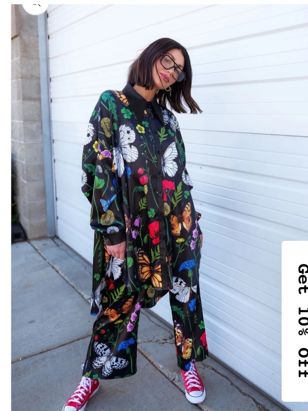 Dressed in Lala satin folklore Black Floral & Butterfly set